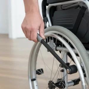 An illustration showing extended lever push-lock brakes that require minimal hand strength to operate.