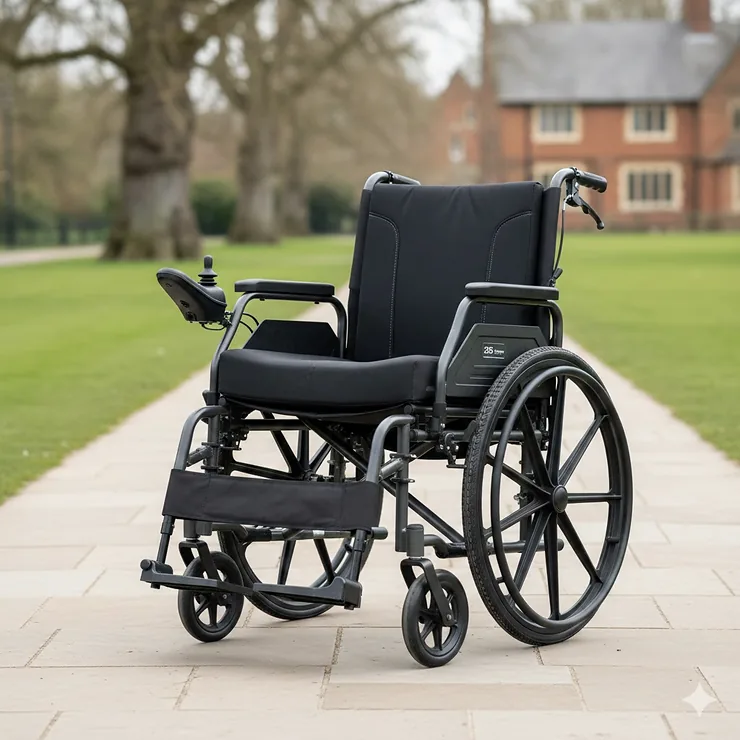 A high-quality bariatric wheelchair with a 25 stone capacity, featuring a reinforced steel frame and extra-wide padded seat for UK users. bariatric wheelchair 25 stone capacity