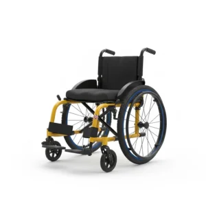 Illustration of a lightweight, self-propelled manual wheelchair designed specifically for a toddler's small frame.