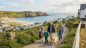 An electric all-terrain wheelchair driving easily through thick mud in a grazing pasture.