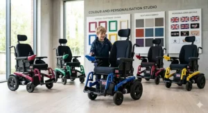 A selection of vibrant colour options for junior powerchair frames and accents.