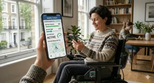 Alt text for illustration 9: An illustration showing predictive maintenance alerts for an IoT powerchair to schedule servicing before mechanical failure.