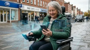 A mobile app interface used to customise AI navigation routes for a motorised wheelchair user.