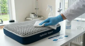 Proper maintenance procedure for cleaning a gel-infused wheelchair cushion using a pH-neutral cleaner.