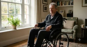 A side view of a manual wheelchair featuring full-length, padded, removable armrests, providing comprehensive forearm support and a clean profile.