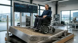 Occupational therapist conducting a mobility assessment for a powered wheelchair.