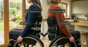 Comparison of two backrest profiles showing custom support for kyphosis and lordosis.
