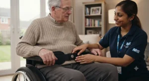 An occupational therapist conducting a seating assessment to determine the right postural support for a client.