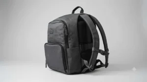 A night-time shot of the wheelchair backpack bag highlighting the reflective safety strips for visibility.