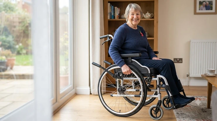 Pair of wheelchair extension brakes fitted to a self-propelled wheelchair, ready to buy online for UK delivery. buy wheelchair extension brakes