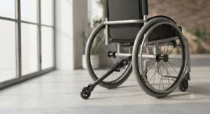 Lightweight active user wheelchair fitted with a discreet rear anti-tip bar