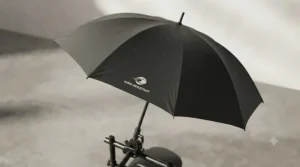 Overhead view illustrating the generous canopy coverage protecting a user from typical British drizzle.