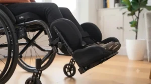 Padded wheelchair footplate accessory offering extra comfort for daily mobility aid users.
