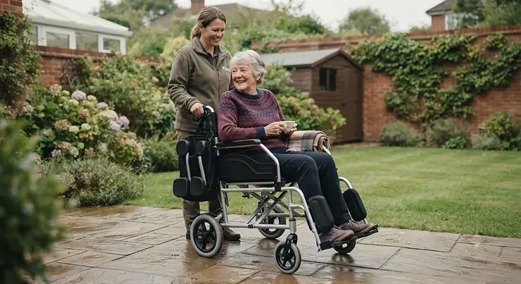 A lightweight transport wheelchair featuring removable footrests, designed for easy storage and patient transfers in the UK. removable footrests for transport wheelchairs