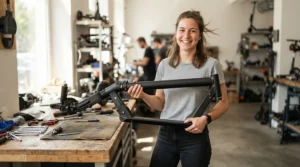Showing the heaviest component weight being managed on a boot scooter for people with limited upper body strength.