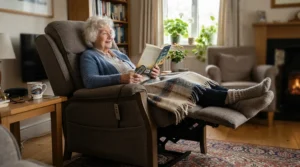 A mobility chair demonstrating elevating leg rests vs standard leg rests for daily comfort.
