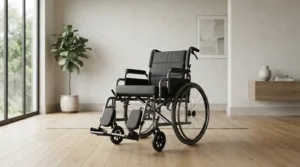 Bespoke custom fit footplates for wide wheelchairs on a bariatric chair