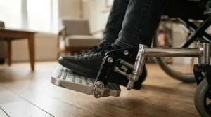 Affordable footplates for wide wheelchairs installed on a mobility aid